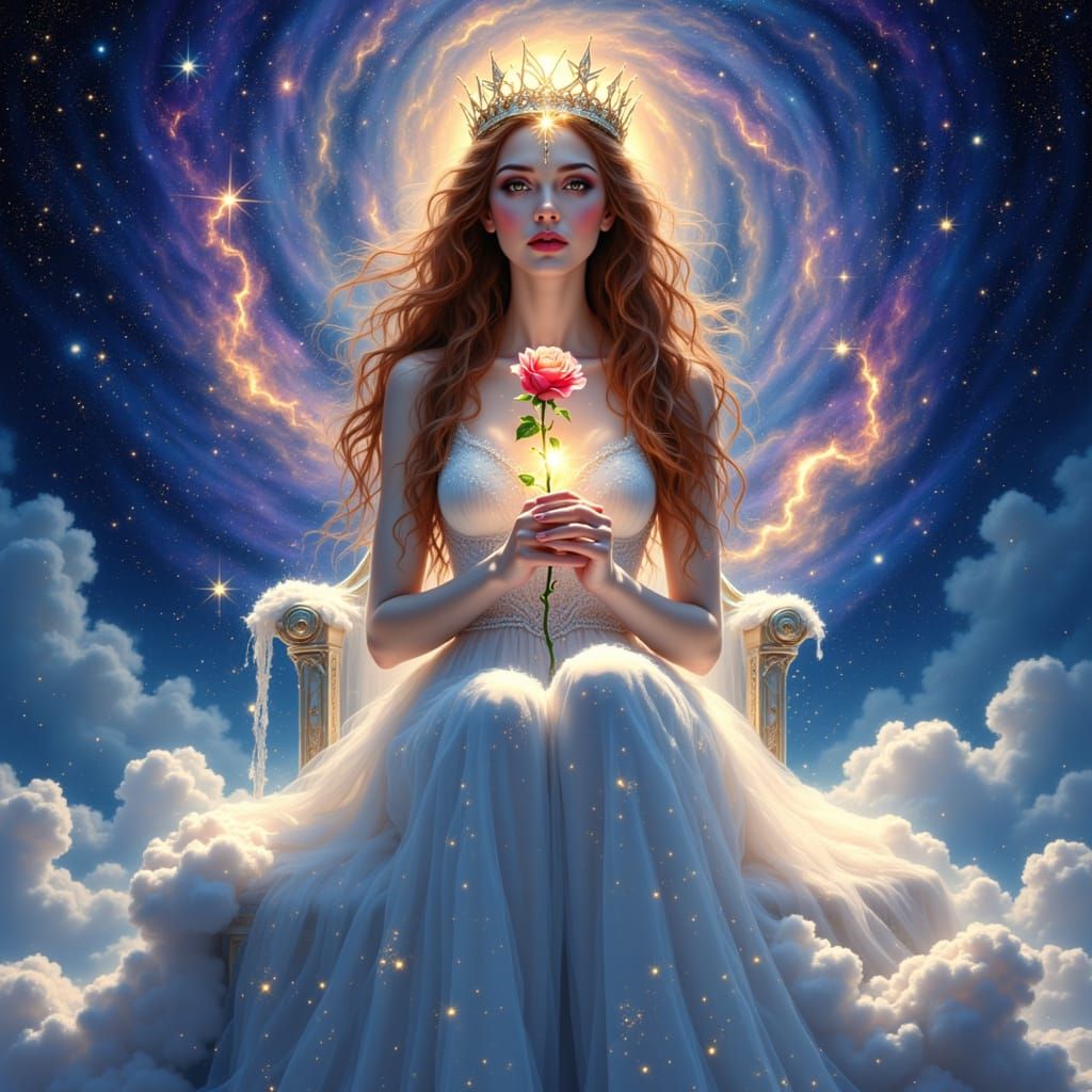 Celestial Queen on Cloud Throne with Stardust Rose