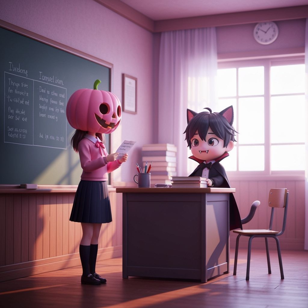 Magical Spooky Classroom in 3D Anime Style