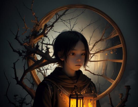 Luminous Child Confronts Smoke Monster in Surreal Allegory