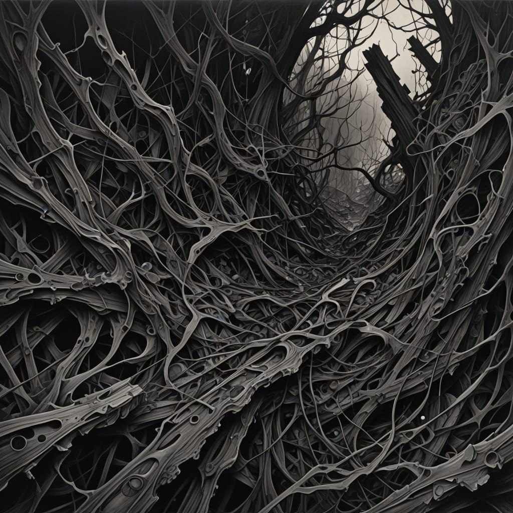 Eerie Social Media Chaos: Charcoal Drawing of Fragmented Dig...