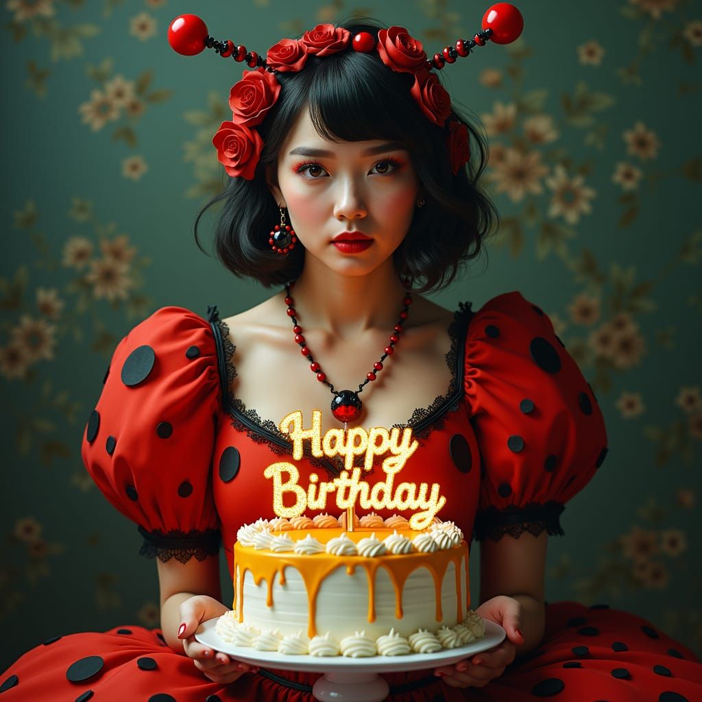 Ladybug Dress Birthday Celebration in Matte Painting Style