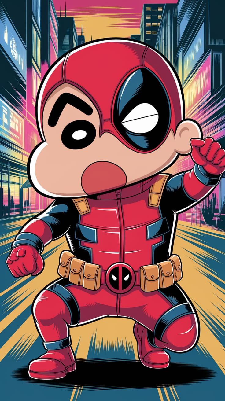 Shinchan in Vibrant Deadpool Costume Illustration