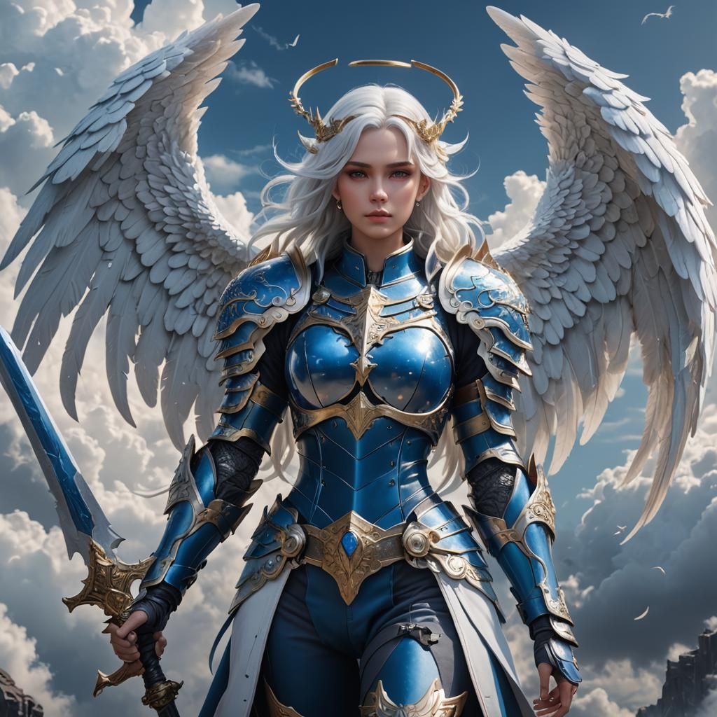 Angel in Blue Armor, Fantasy Concept Art