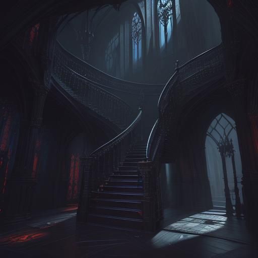 Gothic Vampire Staircase: Detailed Matte Painting