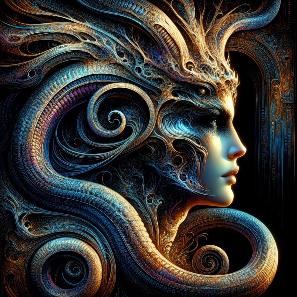 Gothic Serpent Portrait in Art Nouveau Style