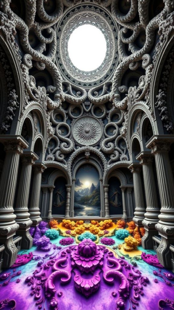 Fractal Cavern Art with Vibrant Psychedelic Base