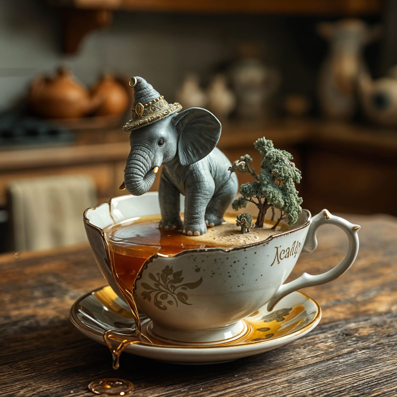 Miniature Elephant Enchanter in Teacup Macro Photograph