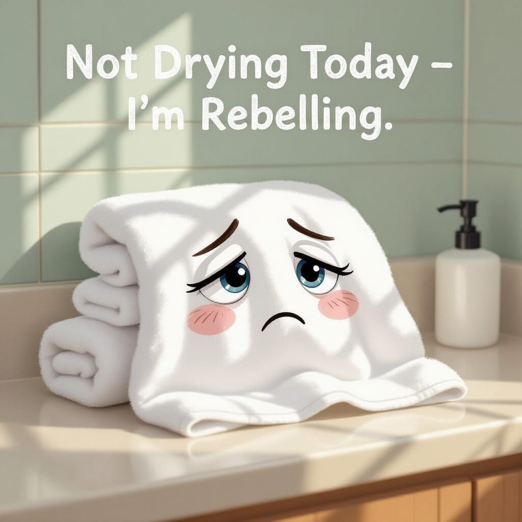 Sad Towel Rebels Against Drying Duties in Whimsical Art