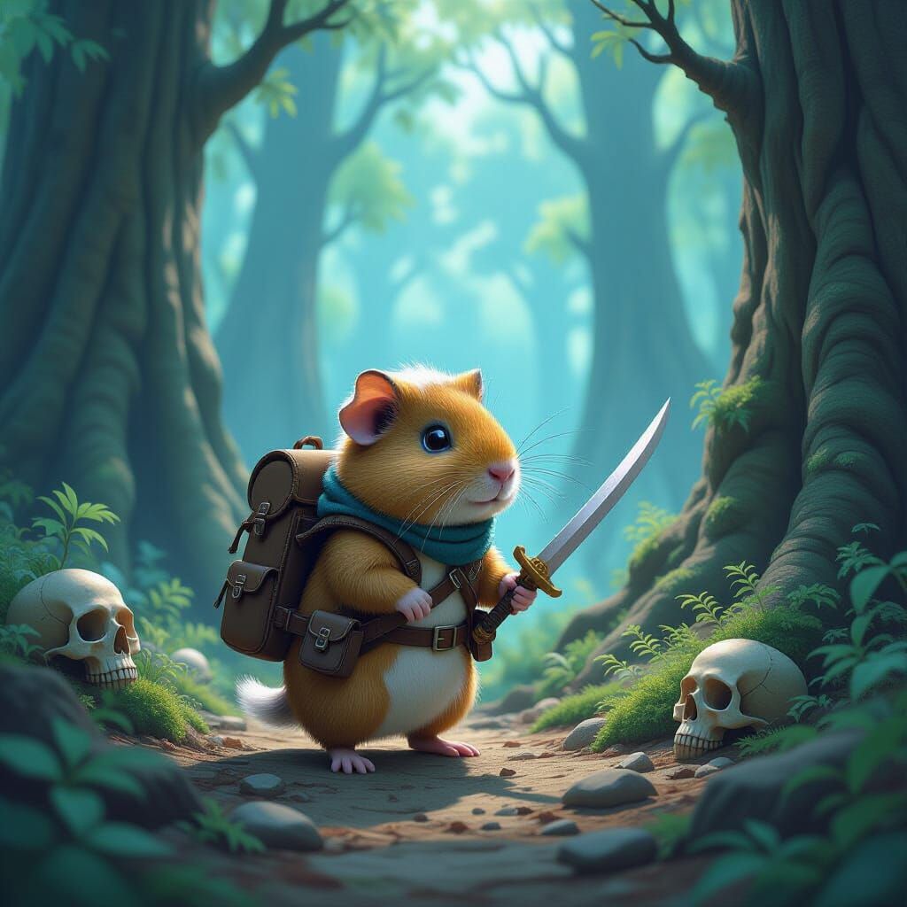 Adventurer Guinea Pig in Petrified Forest, Digital Art