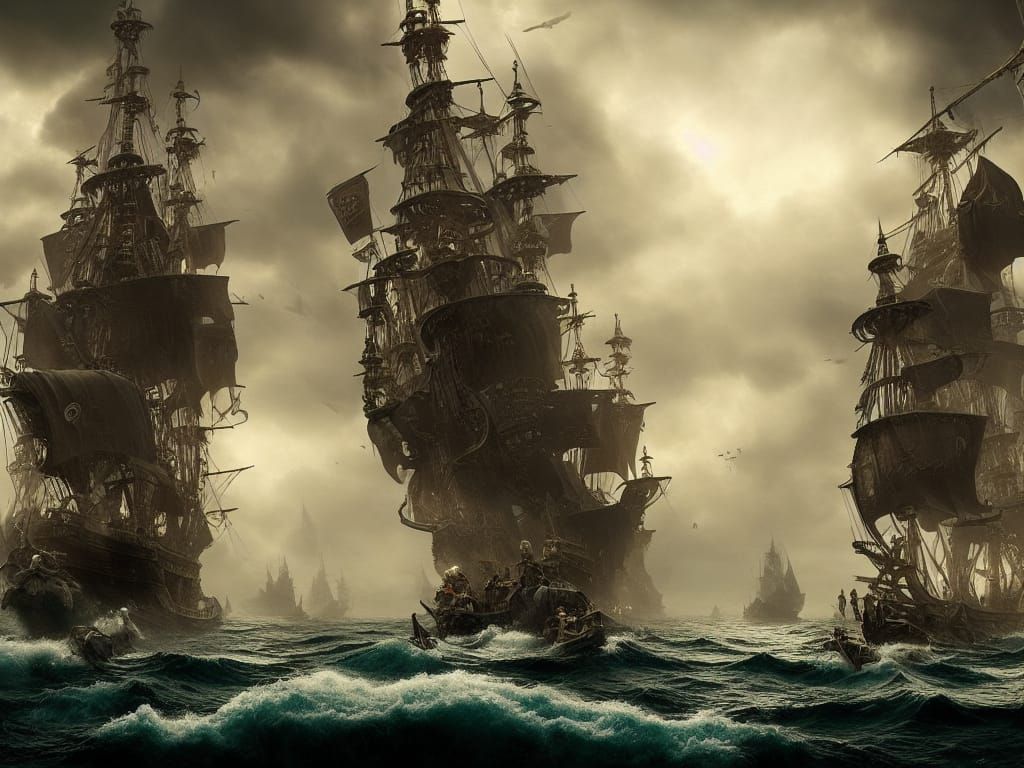Sinking Pirate Fleet: Epic Digital Matte Painting