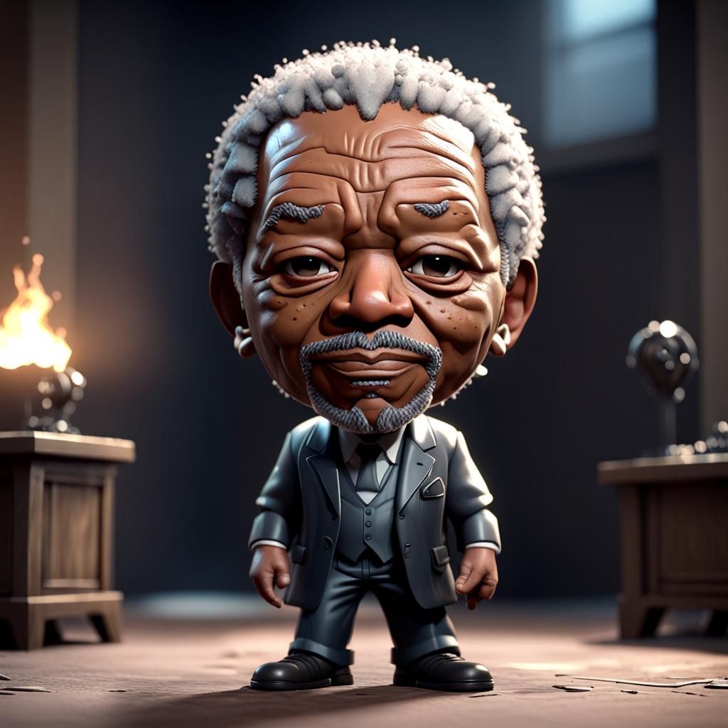 Chibi Morgan Freeman in 3D Game Style
