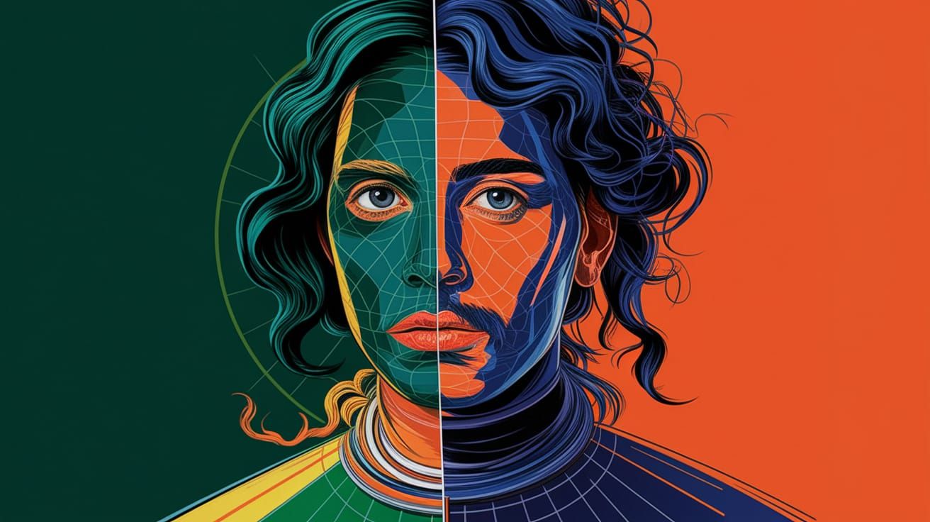 Abstract Neon Renaissance Movie Poster in Brutalist Style