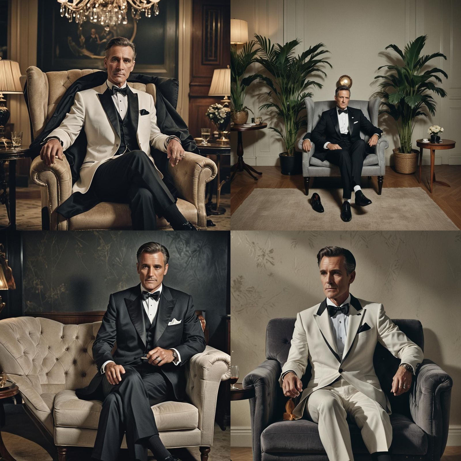 Handsome Man in Tuxedo Sitting in Armchair