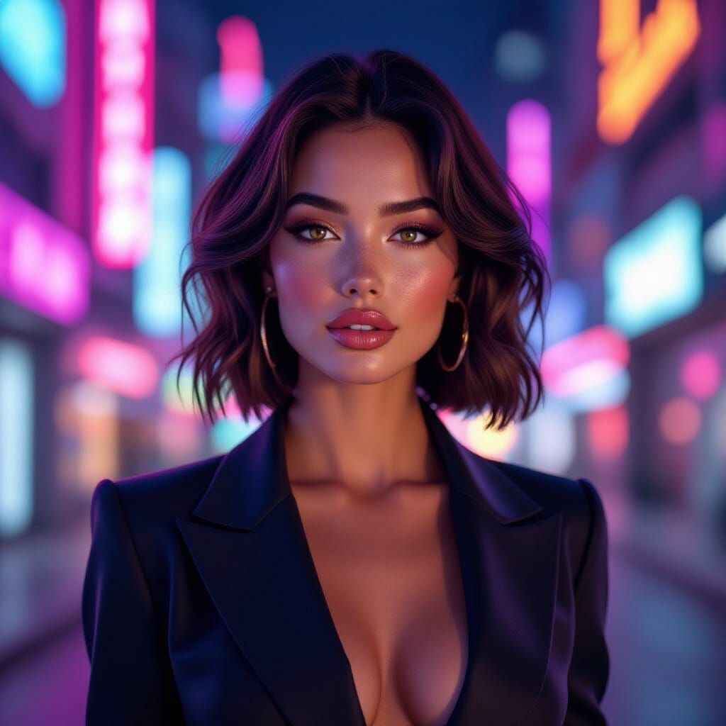 Synthwave Portrait of a Beautiful Woman in Neon Light