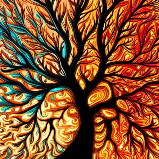 Elegant Colorful Tree: 3D Abstract Mural Art