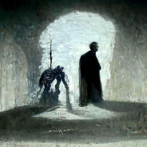 Man Followed by Shadow in Gothic Horror Style