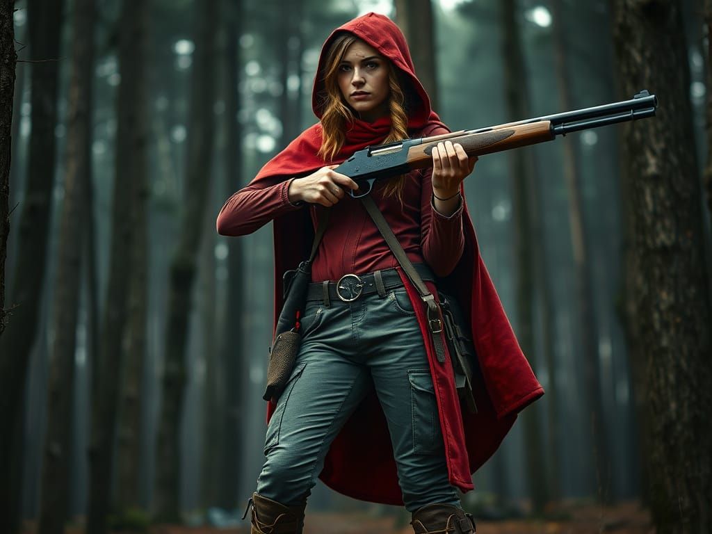 Red Riding Hood: Grizzled Survivor in Ominous Forest