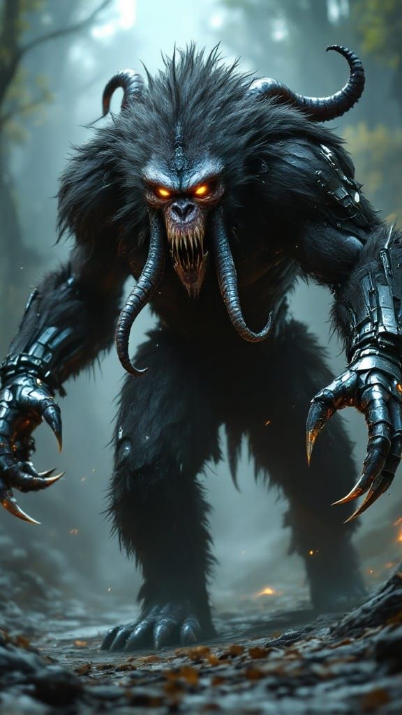 Terrifying Baboon-Octopus Hybrid in Matte Painting Style