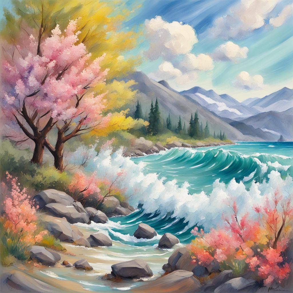 Glacial Coast Spring Bloom in Gouache Style