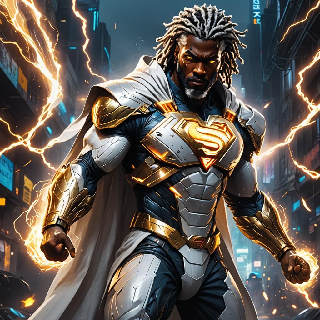 Cyberpunk Superman with Flaming Cape