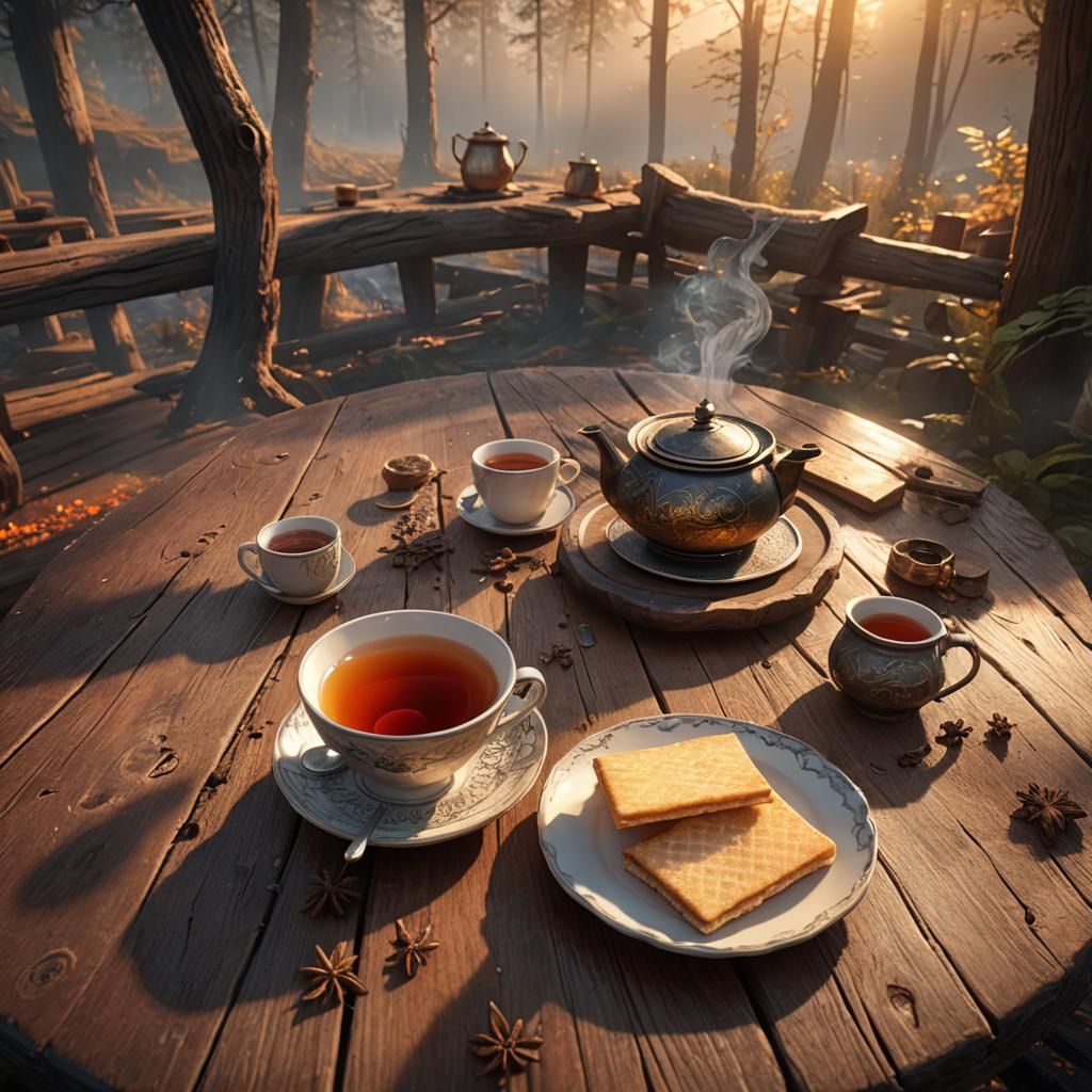 Wafer Cracking Beside Steaming Tea: Art Nouveau