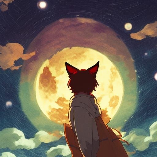 Kitsune Gazing at Moonlit Sky: Anime Key Visual