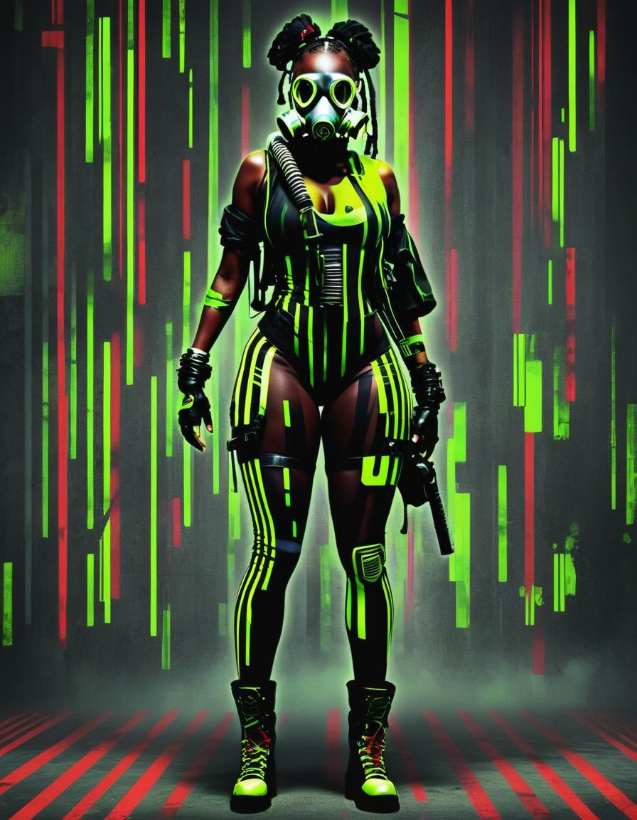 Cyberpunk Goth Woman with Gas Mask