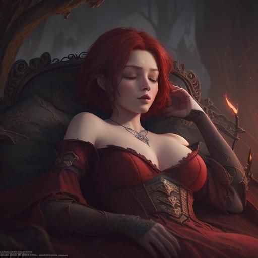 Sleeping Beauty with Short Red Hair in Fantasy Art