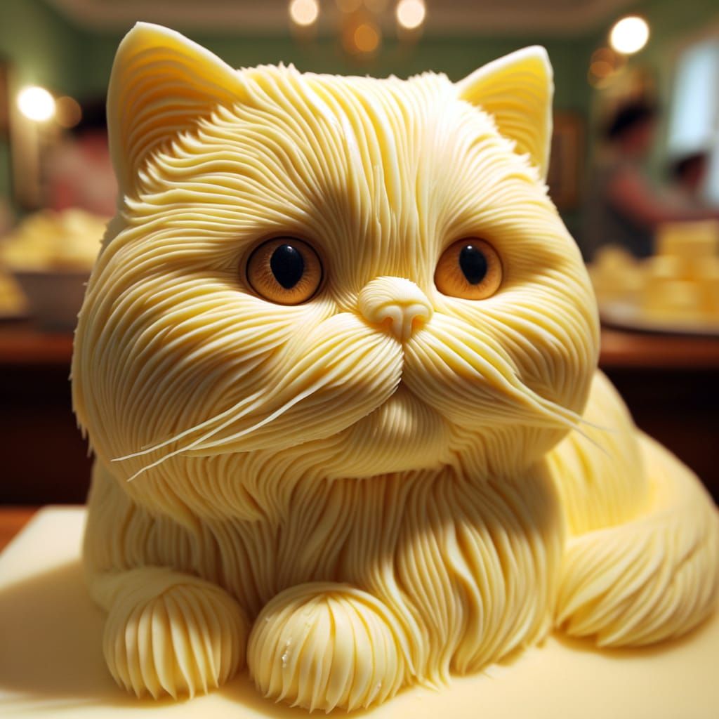 Elegant Persian Cat Sculpture Made of Butter