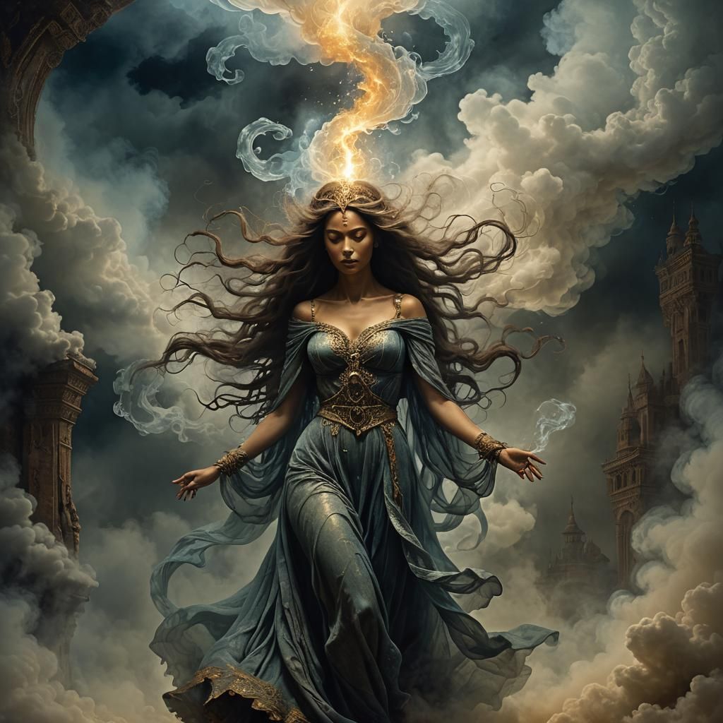 Mystical Genie Goddess Emerges in Dark Fantasy Art
