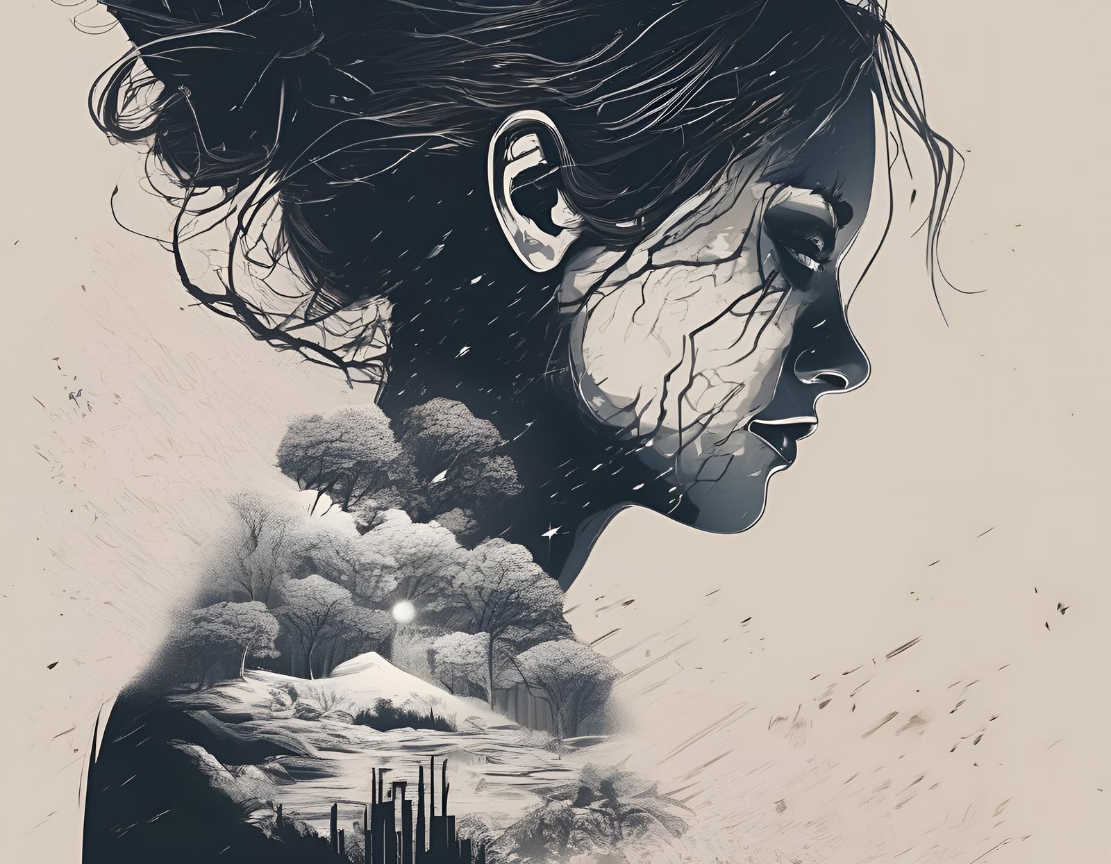 Surreal Silhouette Woman in Minimal Vector Art