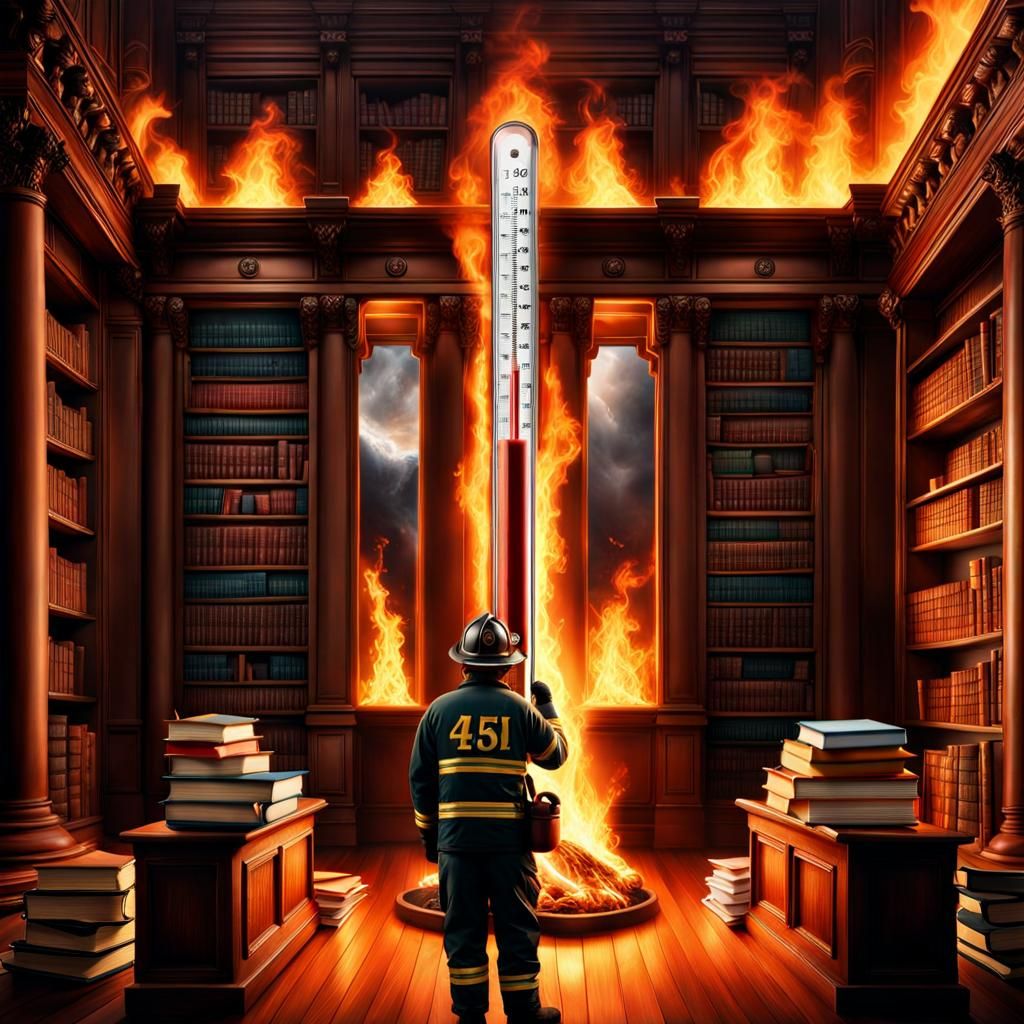 Ahh we've reached 451 degrees Fahrenheit - goodbye books! "F...