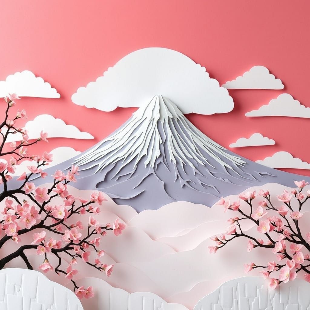Mount Fuji in Paper Art Landscape