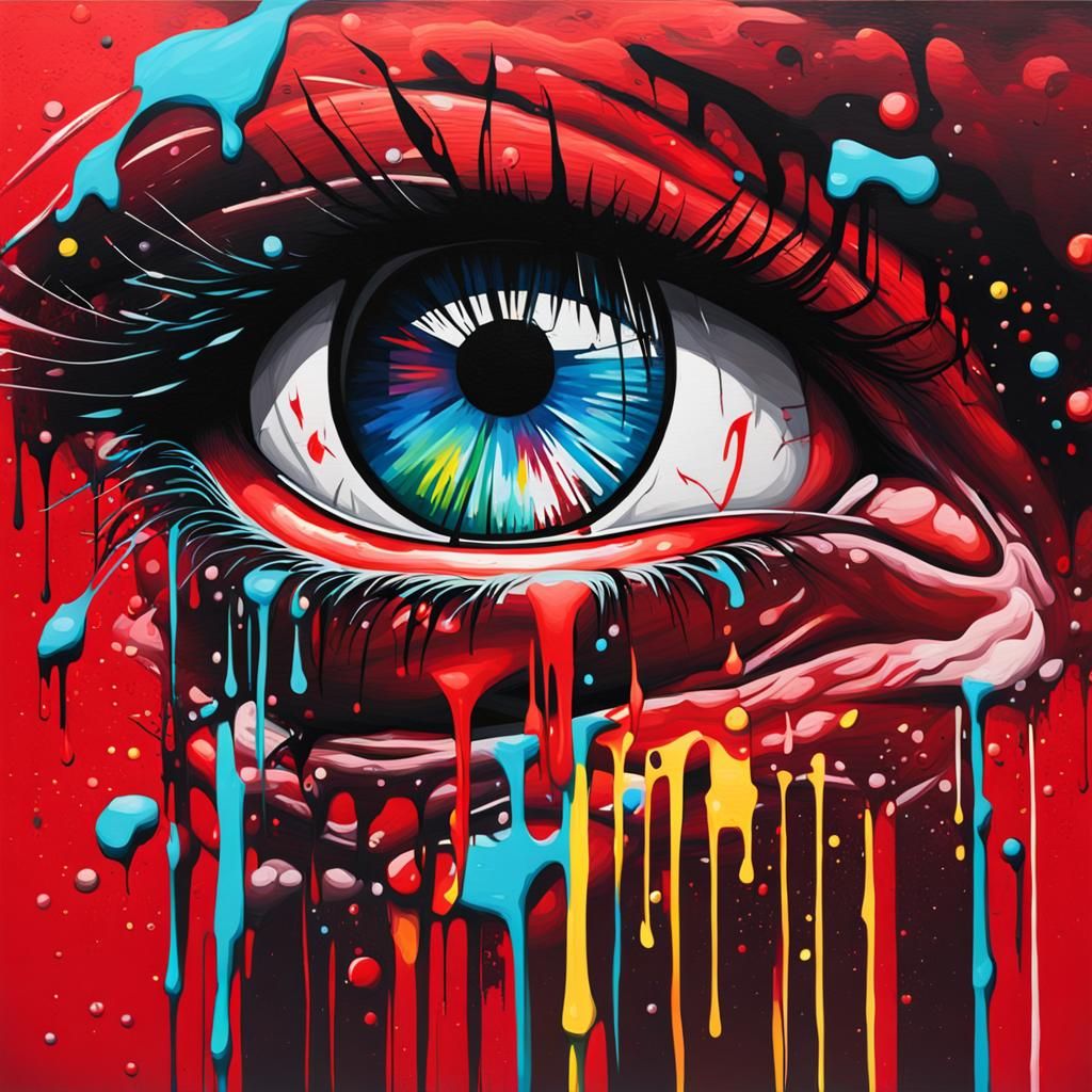 Glowing Red Eye in Graffiti Art Style