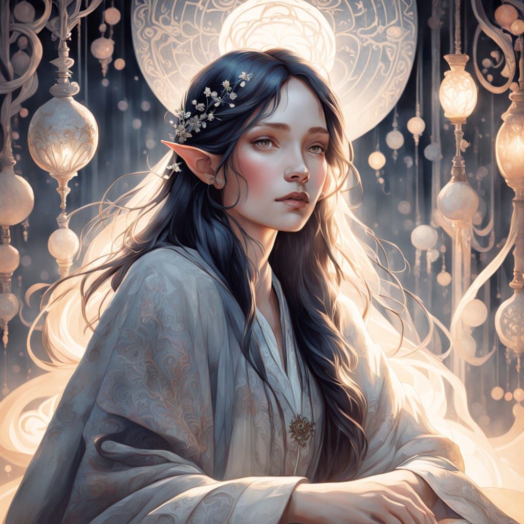 Ethereal Elf Woman in Art Nouveau Style