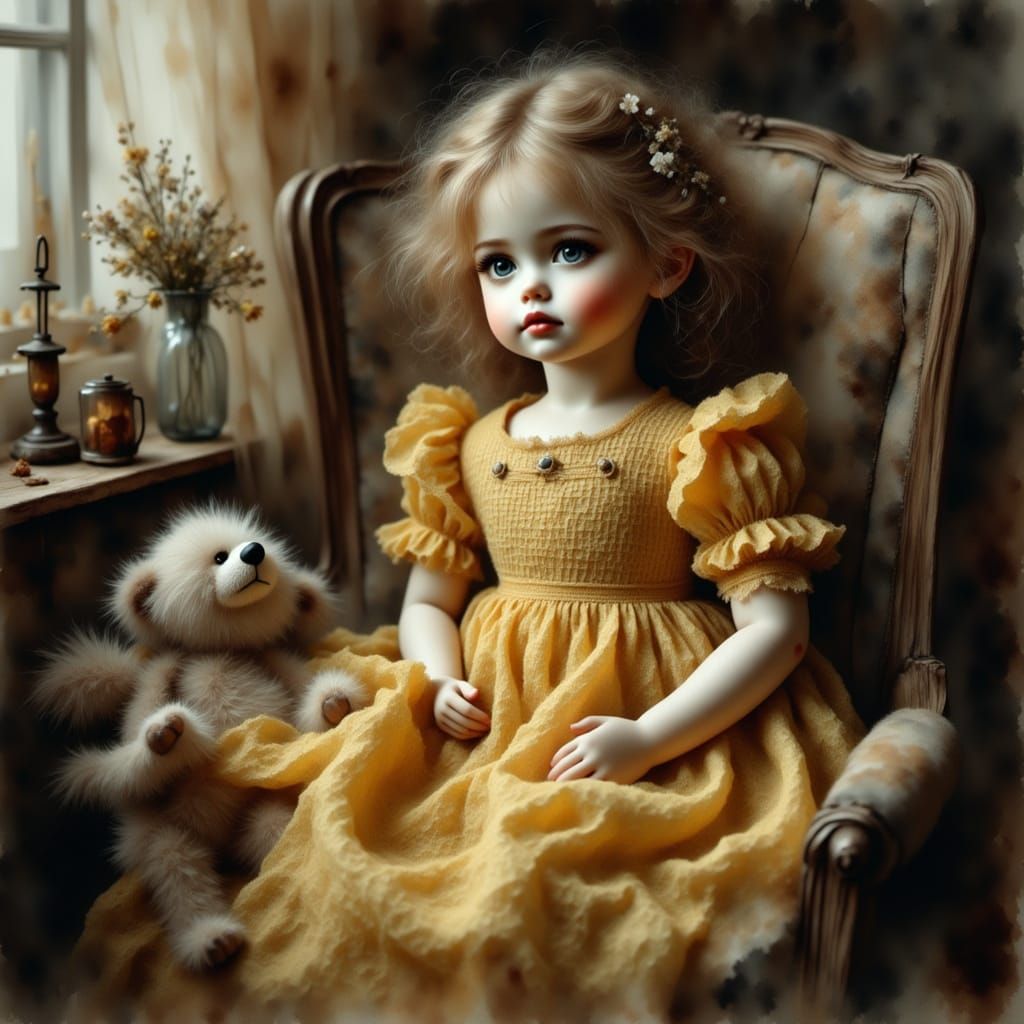 Old Fashioned Doll and Bear in Nursery