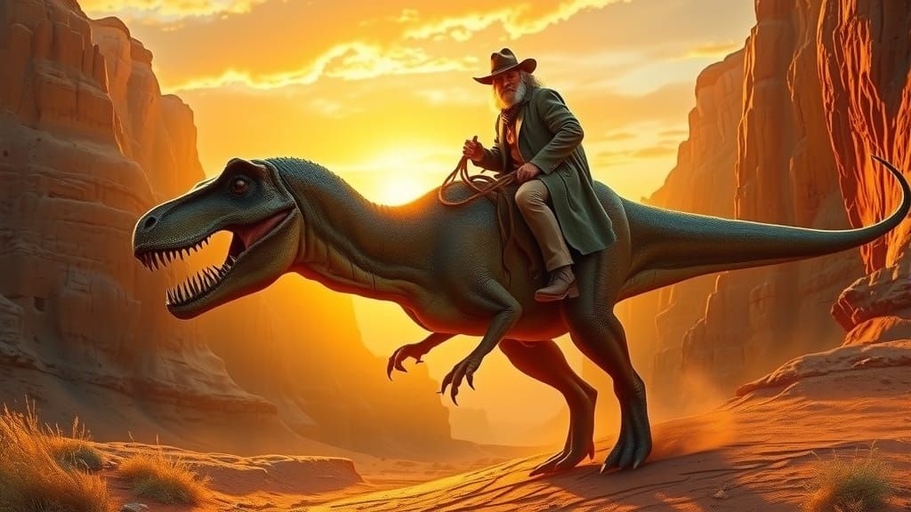 Cowboy Rides T-Rex in Epic Western Canyon