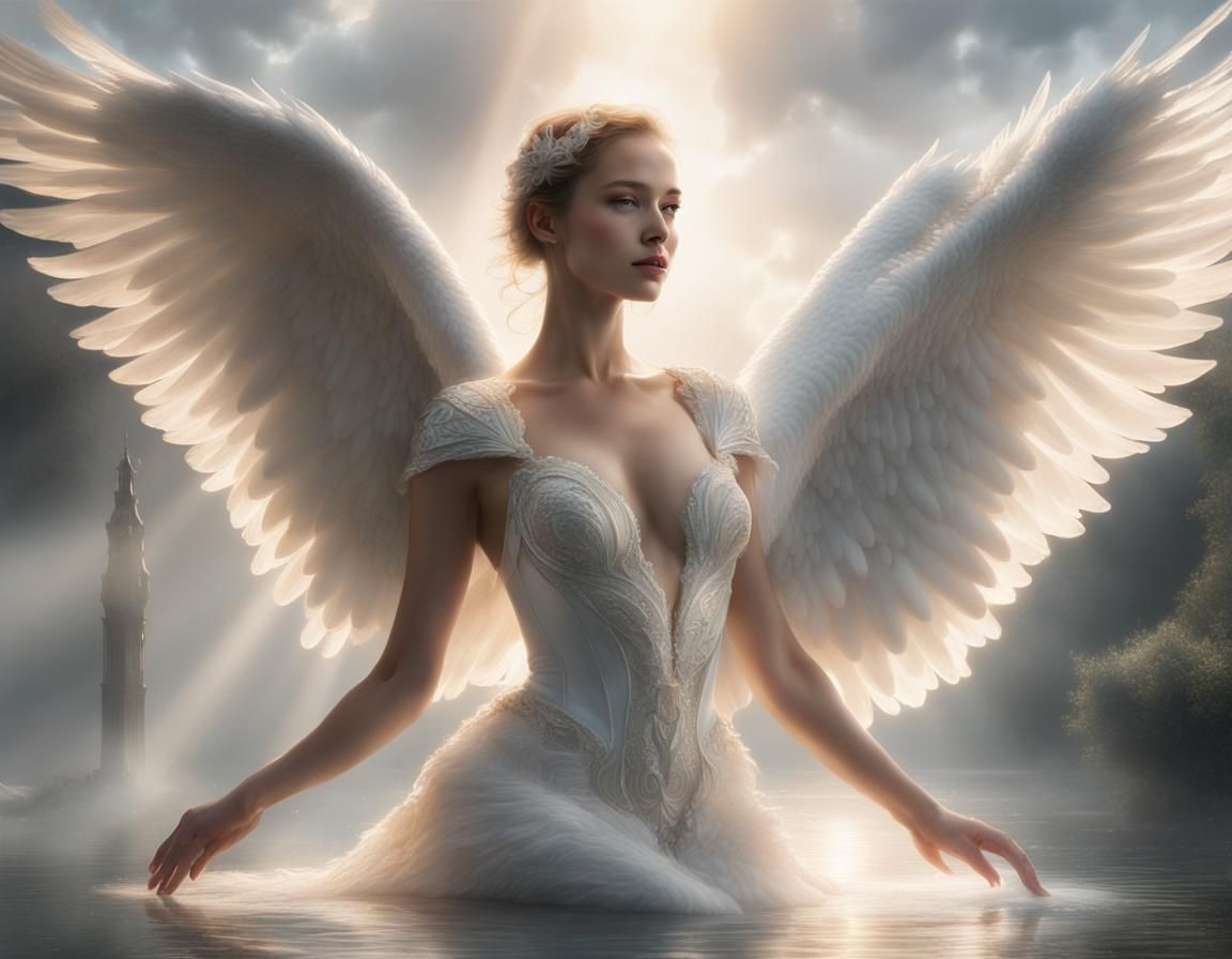 Ethereal Swan-Woman in Divine Light