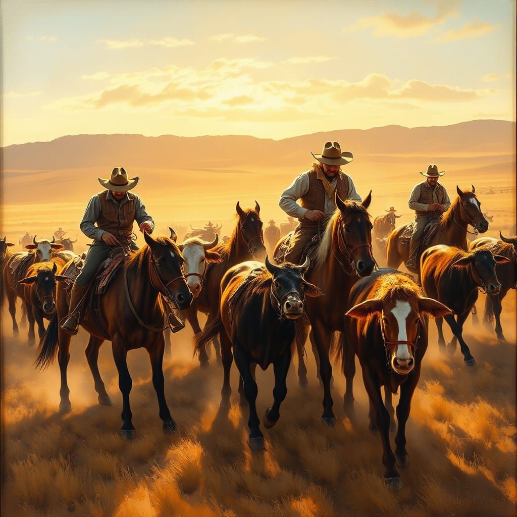 Cowboys Branding Cattle on the Prairie in Rosa Bonheur Style