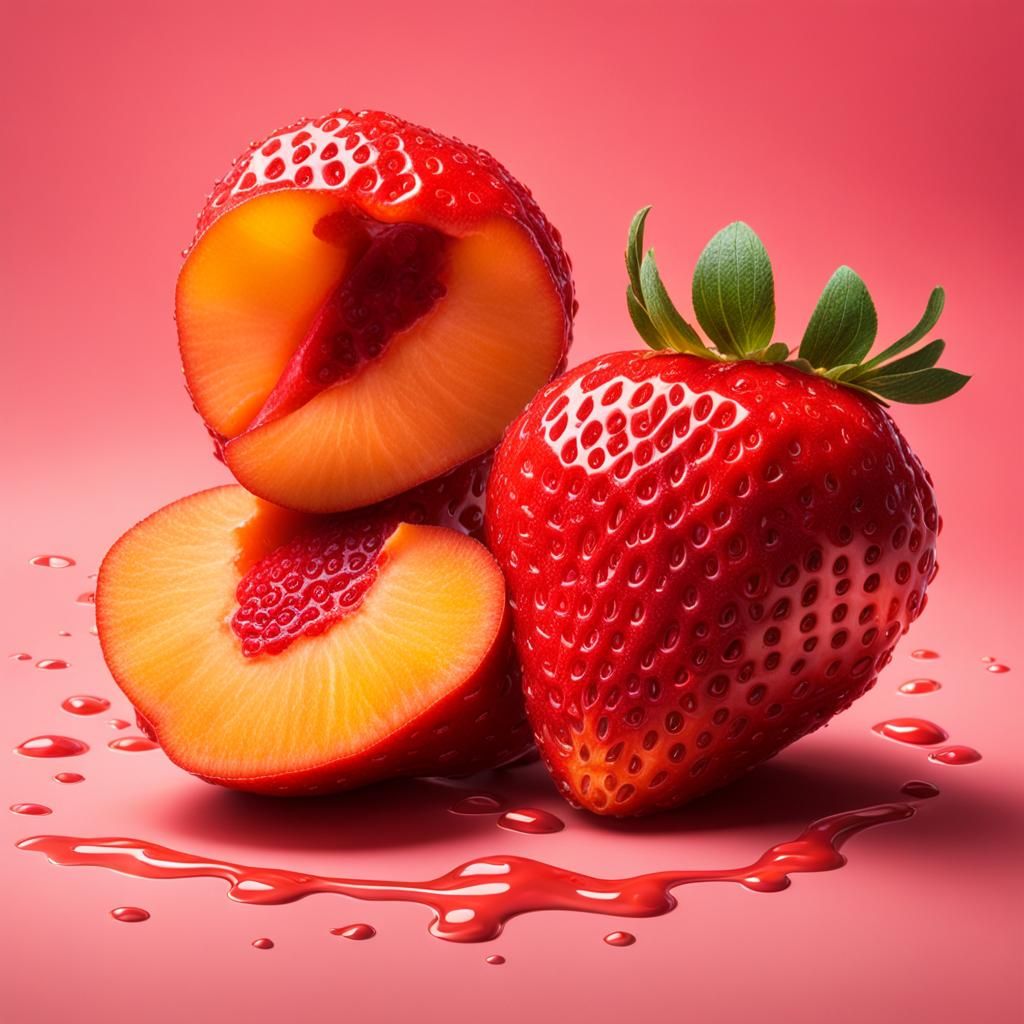 Hyperrealistic Strawberry Peach Animal Portrait