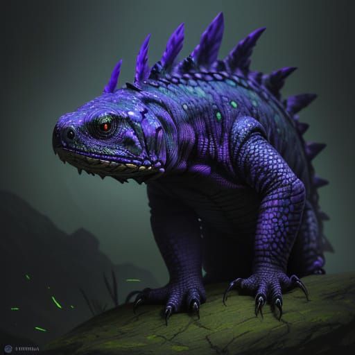 Dark Gila Monster Hatchling in Ominous Purple and Green Hues