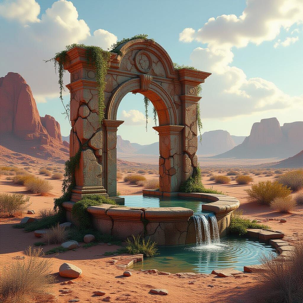 Desert Fountain in Dramatic Cinematic Lighting