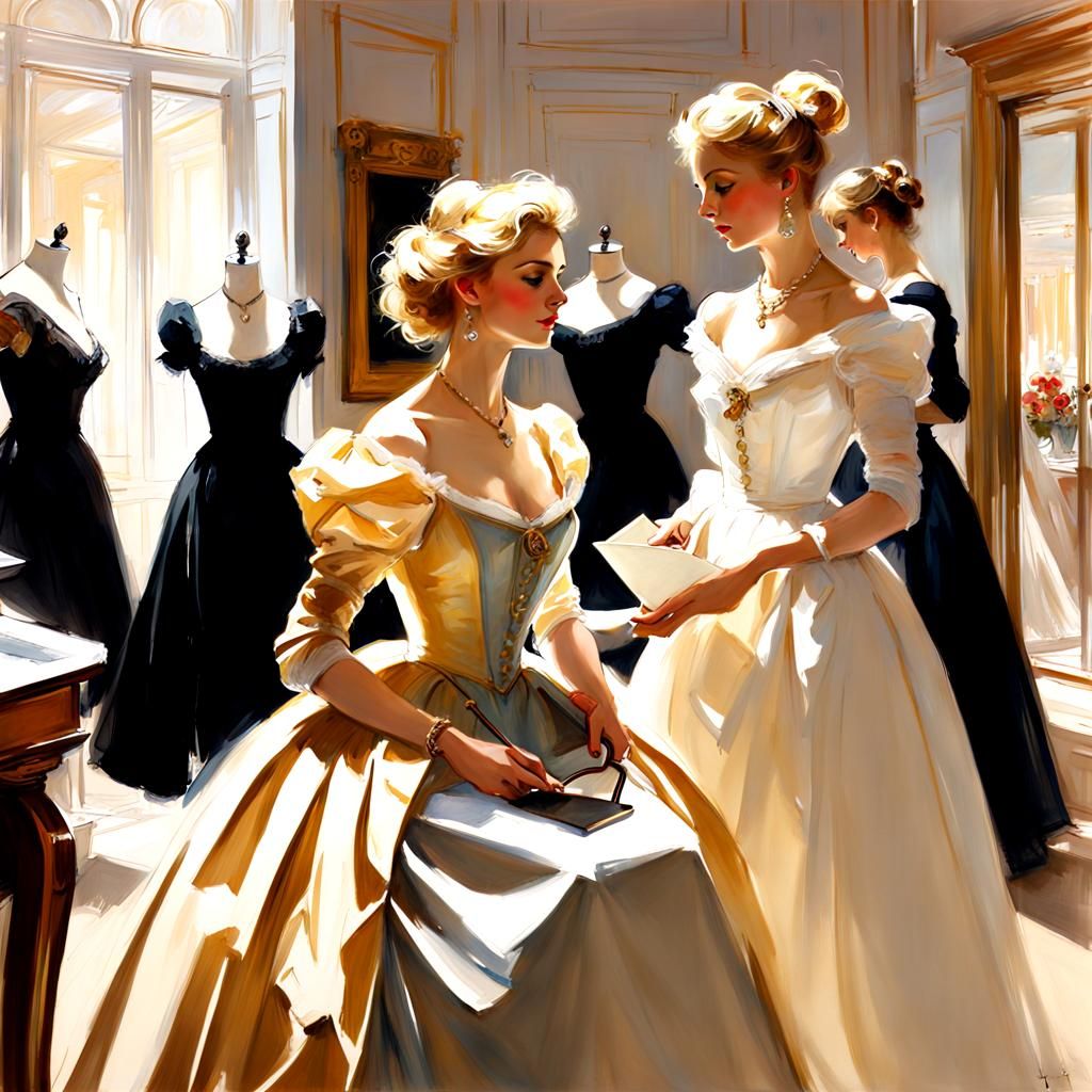 Princess and Maid in Dress Store: Sargent Drawing