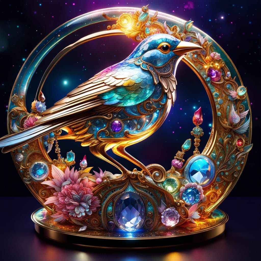 Celestial Crystal Bird on Sparkling Moon