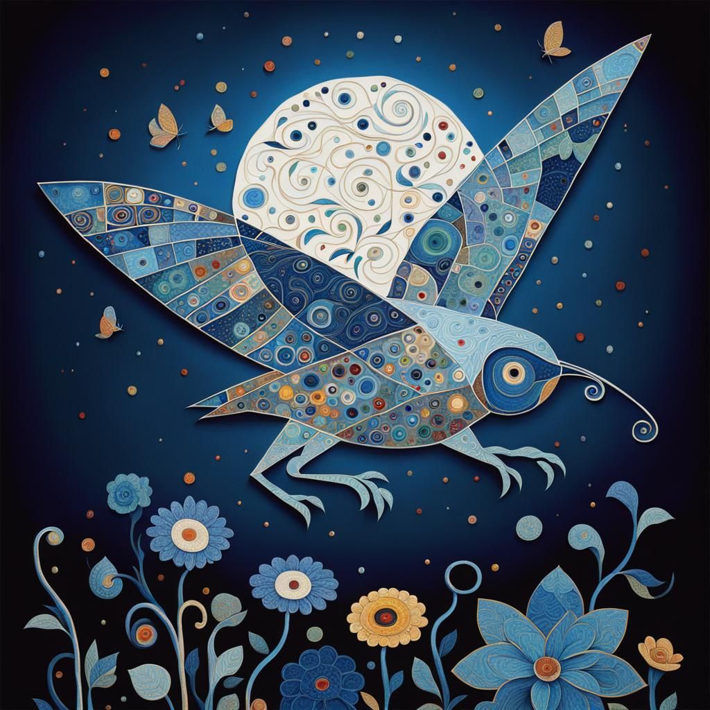 Abstract Folk Art in Klimt-Chagall Style