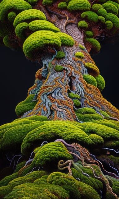 Gnarly tree with moss