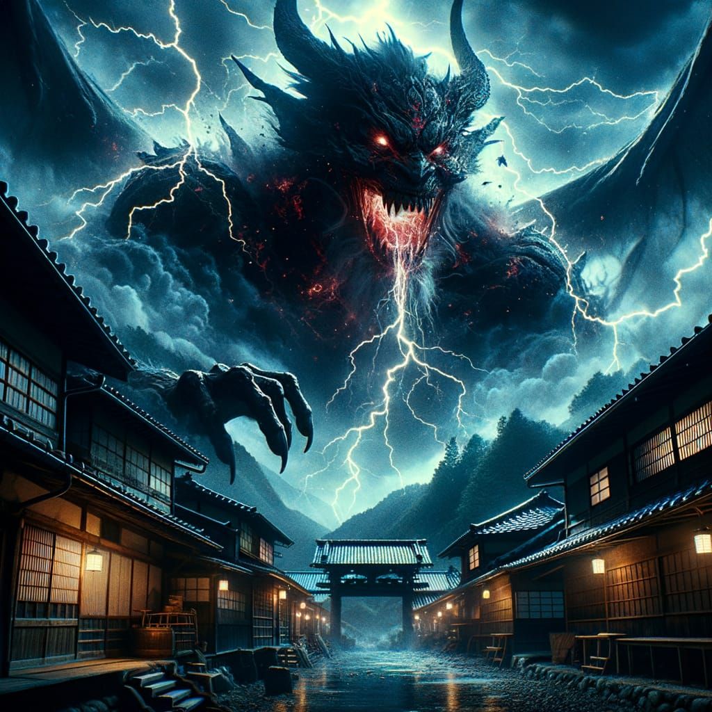 Fearsome Lightning Demon Threatens Japanese Village