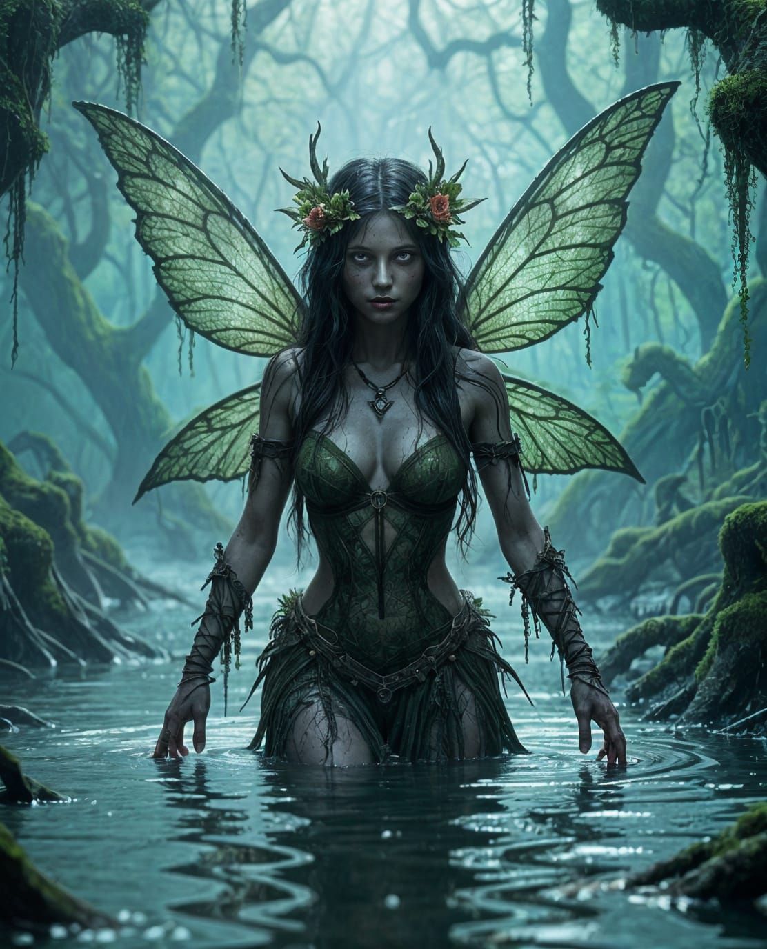 Eerie Swamp Fairy in Dark Fantasy Style