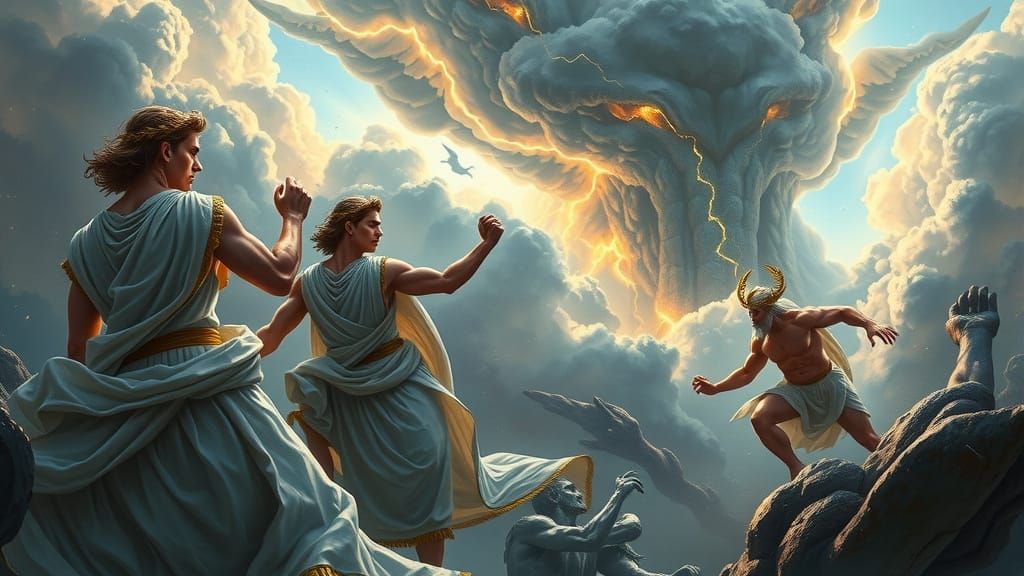 Epic Olympian Gods Engage Titans in a Majestic, Mythic Strug...
