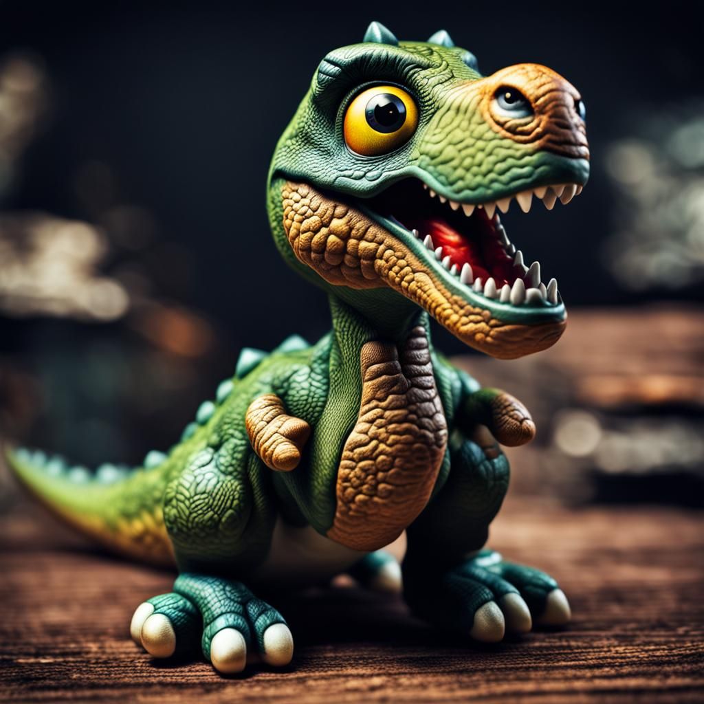 Hyperrealistic Googly Eyed Toy Dinosaur